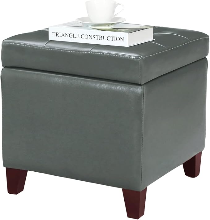Homebeez Tufted Faux Leather Storage Ottoman Square Cube Foot Rest Stool - Image 8
