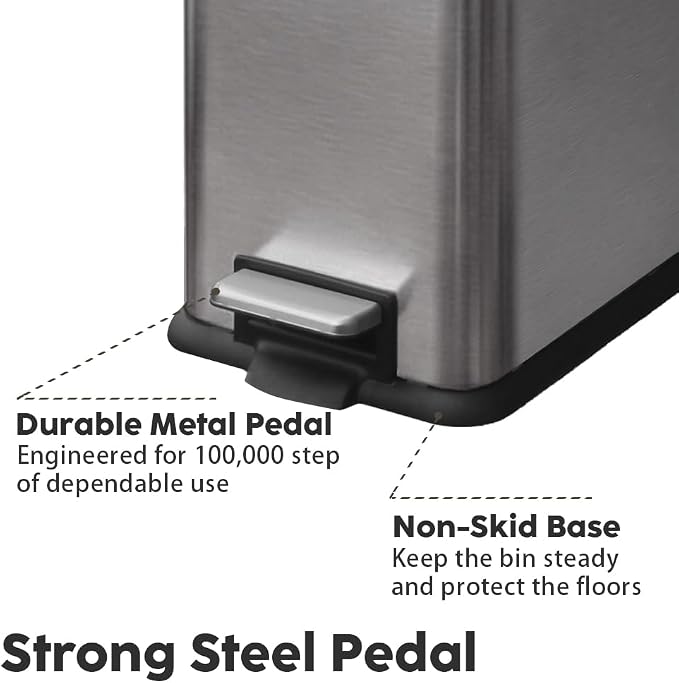 12 Gallon Slim Trash Can Kitchen, Stainless Steel Trash Can - Image 6