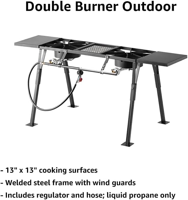 Gas Stove with Hose Guard and Side Shelves, Steel Heavy Duty Double Burner - Image 2