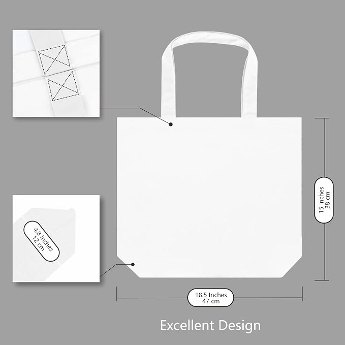 TOPDesign 12-Pack Super Strong Large 12oz Cotton Canvas Tote Bags, Reusable - Image 5