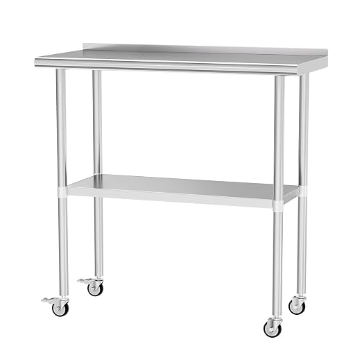 Stainless Steel Table with Wheels 18 x 36 Inches Metal Prep Table with by Chingoo