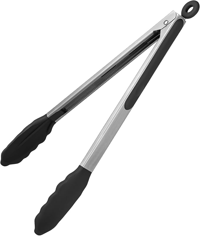 Kitchen Tongs, 12-Inch Stainless Steel with Silicone Tips