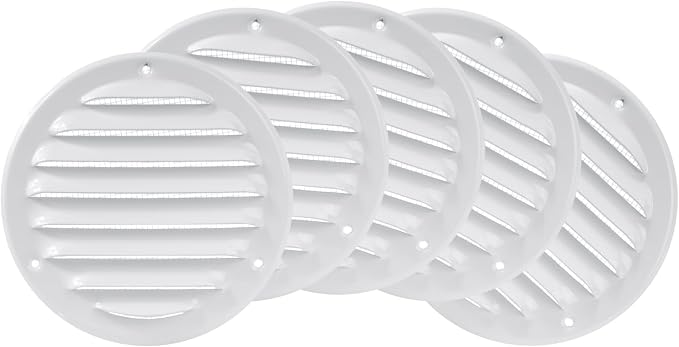 Repa Market 5-Pack 4 Inch Round Air Vent Cover/White Galvanized Steel Louvered by RepaMarket