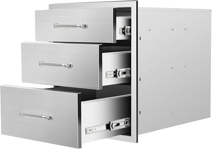 Outdoor Kitchen Drawers 18"Wx21"Hx23"D Flush Mount Access 3-Drawer BBQ by Unknown