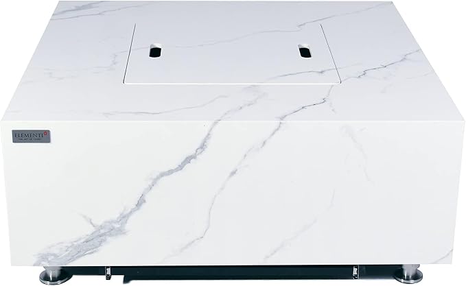 Elementi+ | Bianco Gas Fire Pit | Marble Porcelain & Metal Frame | 40" Square - Image 4