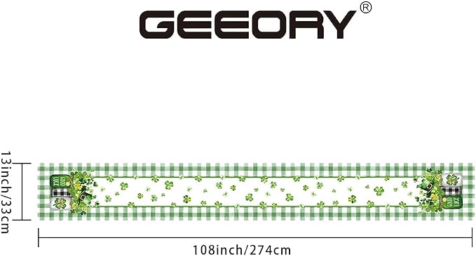 GEEORY St. Patrick's Day Table Runner 13 x 108 Inch, Shamrocks Plaid Mason Jar - Image 6