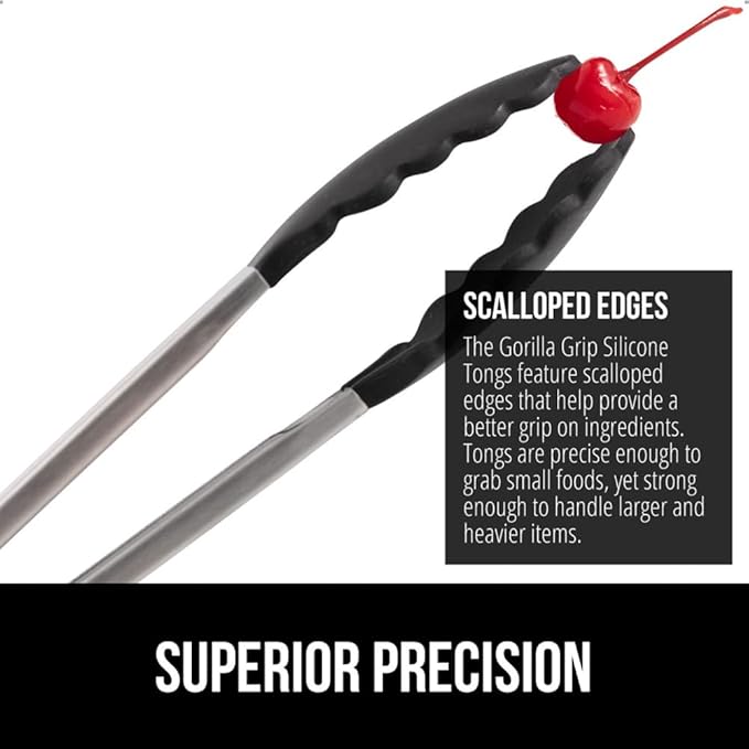 Tongs with Silicone Scalloped Edges and Stainless Steel Build, Black
