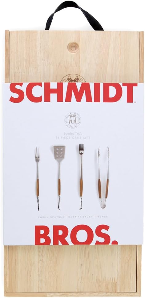 Barbecue Tool Set, 4 Piece Stainless Steel with Bonded Teak Handles