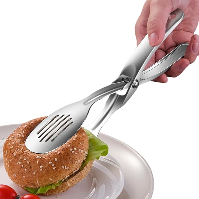 Stainless Steel Grilling Tongs with Spring Action, Silver, 10.8 Inch