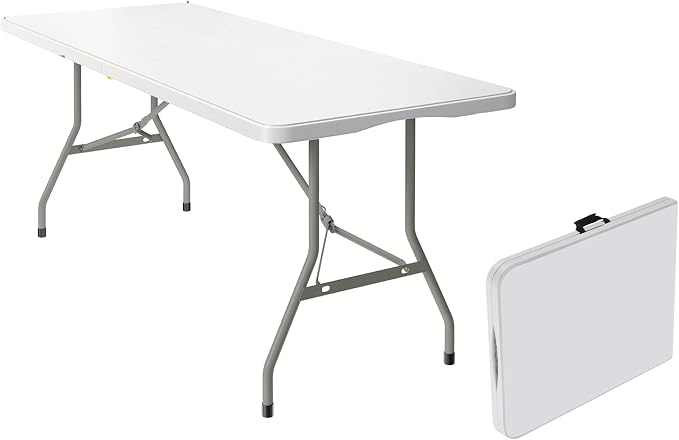 6 Foot Foldable Table with Built in Handle & Steel Legs, Heavy Duty Portable by VISTACASA