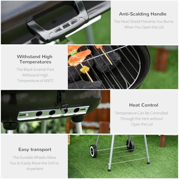 Portable Charcoal Grill with Wheels, 21-Inch BBQ Kettle Grill with Foldable - Image 6