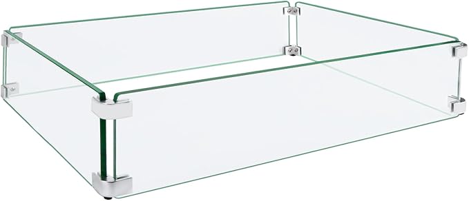 Fire Pit Wind Guard, 35.5"x15.5"x6" Glass Wind Guard by ProtectYourOutdoorProductsforLongerLife