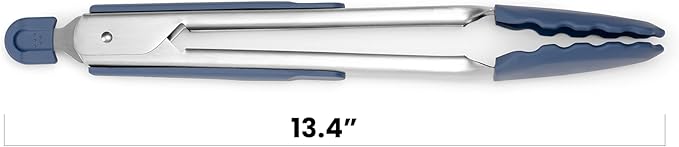 Silicone-Tipped Tongs, Blue, 13-Inch with Scalloped Edges