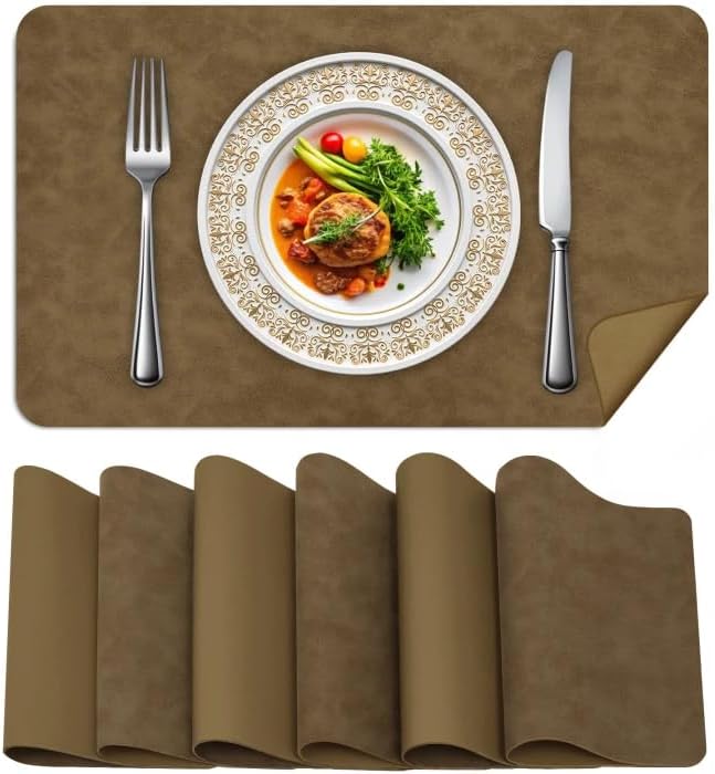 BLESWIN Faux Leather Placemats, 12×17 Inch -Double Side Texture Color Table Mats by BLESWIN
