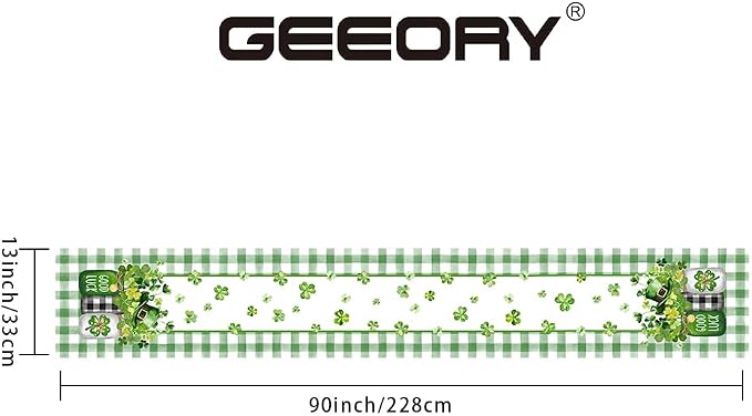 GEEORY St. Patrick's Day Table Runner 13 x 90 Inch, Shamrocks Plaid Mason Jar - Image 6