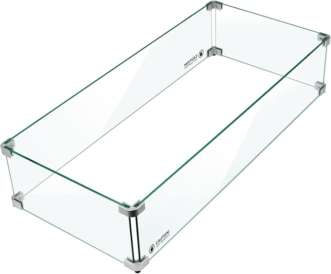 Holy Fire 29.5" L x 13.5" x 6" Rectangle Fire Pit Glass Wind Guard Clear by HOLYFIRE