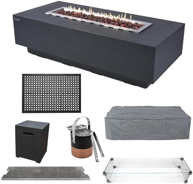 Elementi Granville Fire Pit Bundle Outdoor Firepit Set Includes 60” Dark Grey by Unknown