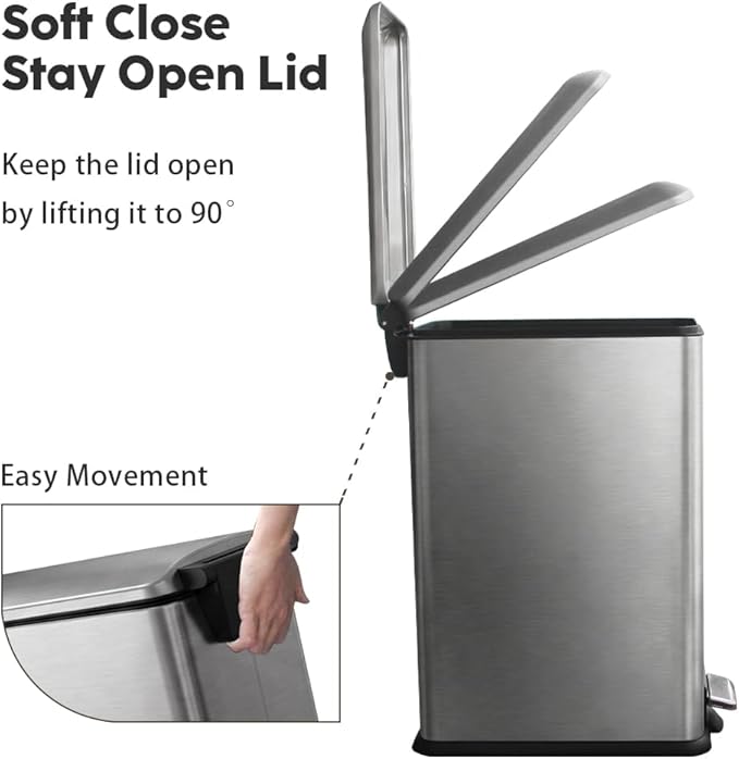 12 Gallon Slim Trash Can Kitchen, Stainless Steel Trash Can - Image 4