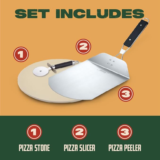 Concord 3 Piece Pizza Stone, Pizza Peel, Pizza Cutter, - Image 2