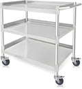 3 Tier Stainless Steel Utility Cart | Heavy Duty Metal Rolling Cart by KUGEIGO