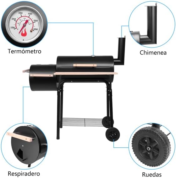 44" Charcoal Grill Offset Smoker, Outdoor BBQ Smoker - Image 5