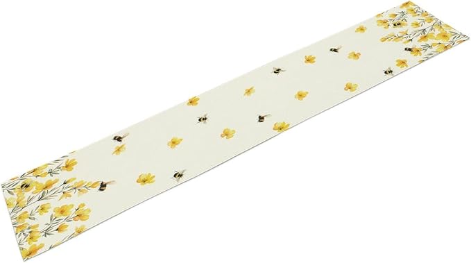 Yellow Wild Flowers Table Runner, Rustic Farmhouse Watercolor Daisy Floral - Image 7