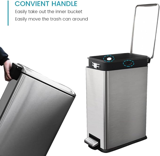 12 Gallon Slim Kitchen Trash Can, Metal Trash Can - Image 7