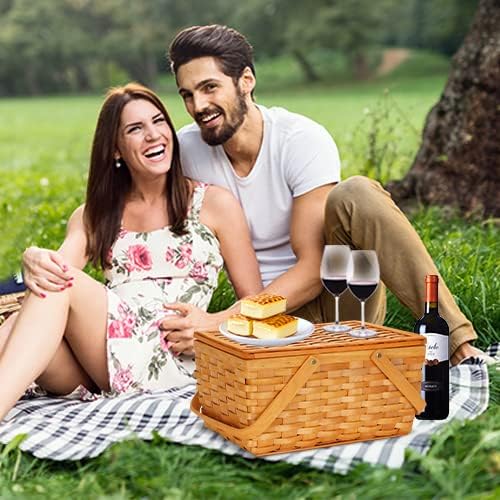 Picnic Basket Set for 2 Persons, Woven Woodchip Basket - Image 6