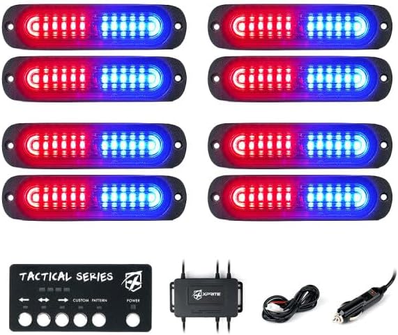 Xprite Red Blue LED Surface Mount Strobe Police Lights Kit, w/Control Panel by Xprite