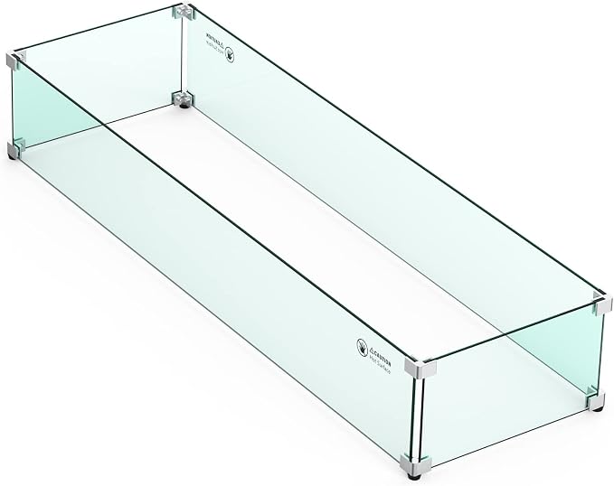 Skyflame Linear Fire Pit Wind Guard – 40.5" x 12.5" Thick Tempered Glass by Skyflame