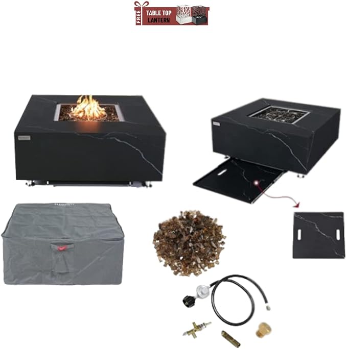 Elementi+ | Sofia Gas Fire Pit | Marble Porcelain & Metal Frame | 40" Square - Image 3
