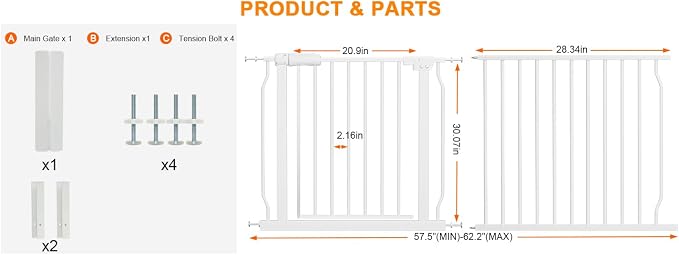 HOOEN Extra Wide Baby Gate for Stairs Doorways Hallways Tension Baby Gate Walk - Image 2
