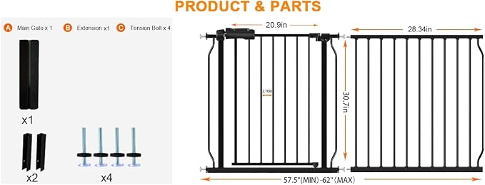 HOOEN 30" Tall Extra Wide Baby Gate - Image 2