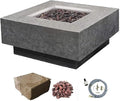 Elementi | Manhattan Gas Fire Pit Cast Concrete 36" Square Fire Table, Outdoor by AMSFireplaceInc