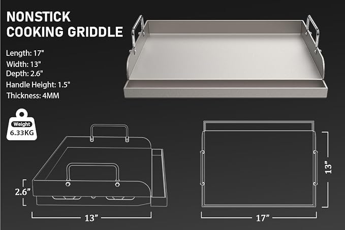 Utheer 17" x13" Nonstick Cast Iron Griddle - Image 2