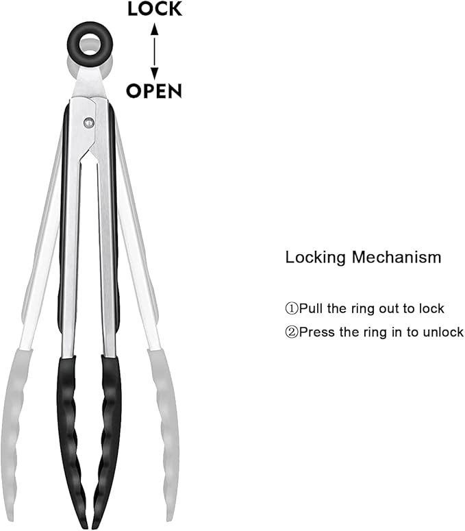 Tongs Set, 4 Piece Stainless Steel Kitchen Tongs with Silicone Tips