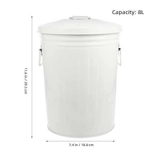 Wakauto Round Trash Can with Lid 8L Kitchen Waste Container Metal Recycling Bin - Image 2
