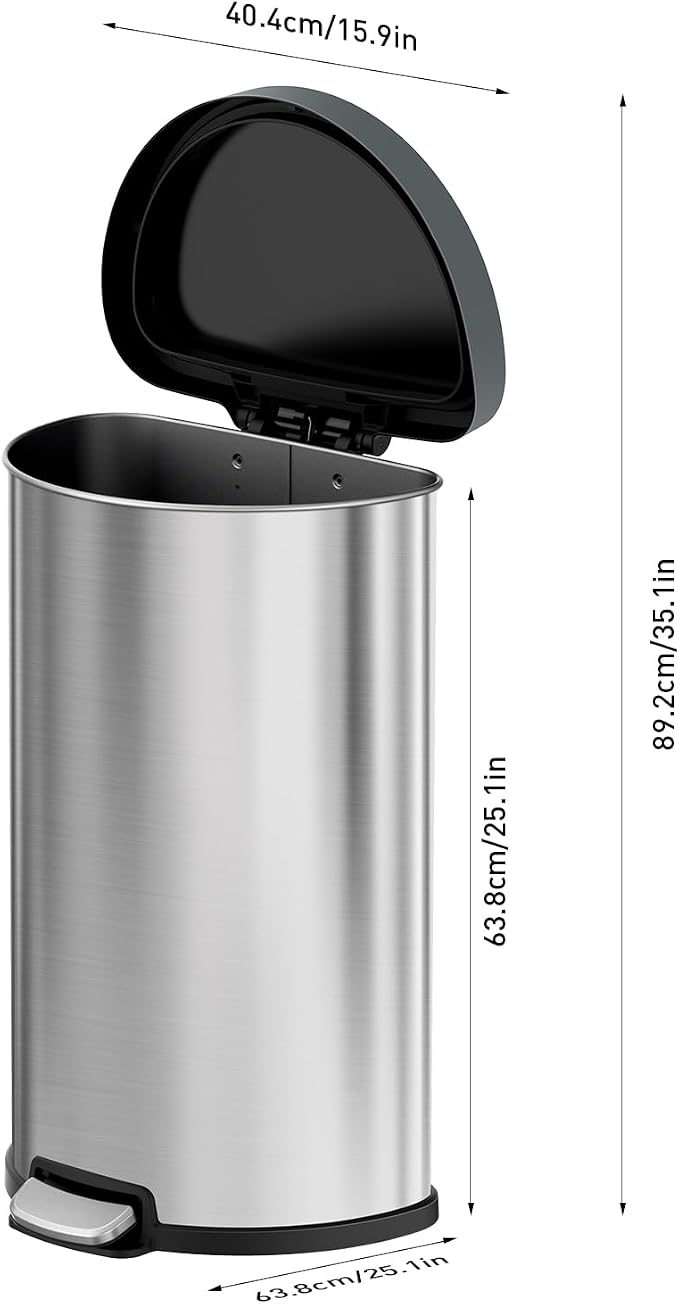 EKO Aria Brushed Stainless Steel Step Kitchen Trash Can Semi-Round 45L - Image 9