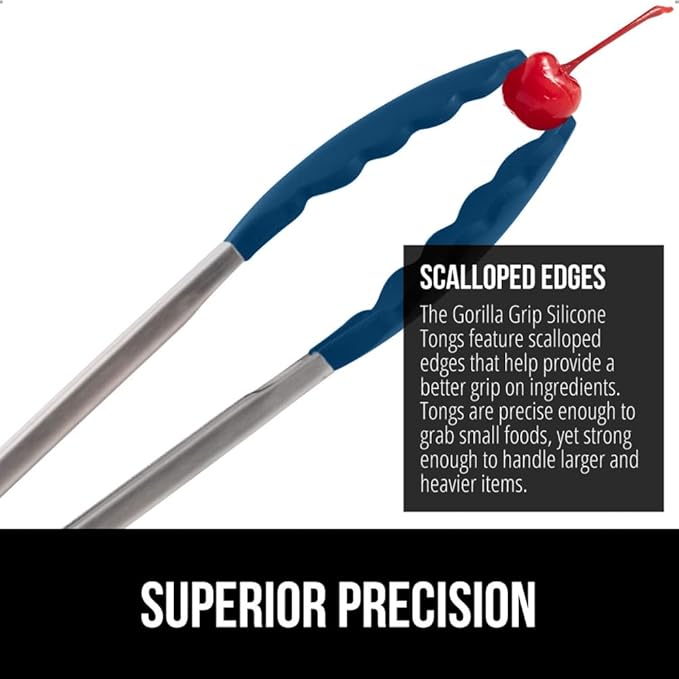 Tongs with Silicone Head, Stainless Steel Build, 7 and 9 Inch Blue