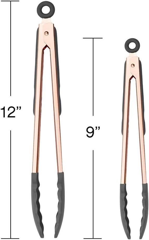 Tongs Set, 9-Inch and 12-Inch Stainless Steel with Silicone Heads