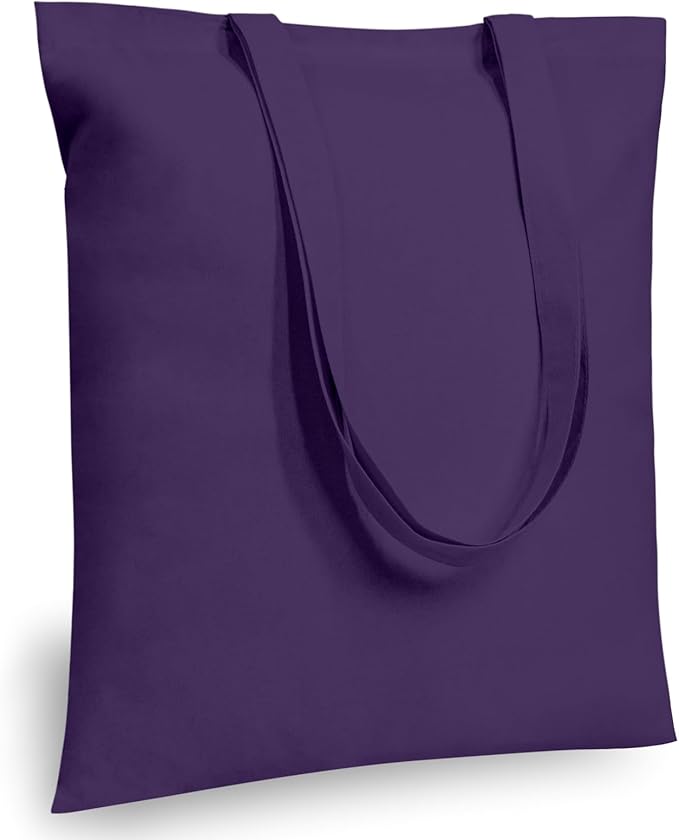TOPDesign 12-Pack Economical 16"x15" Deep Purple Cotton Tote Bags, Lightweight by TOPDesign