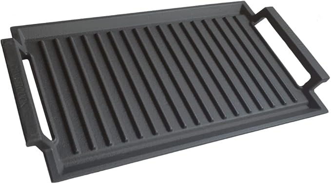 Griddle Pan, Ribbed Cast Iron Surface, Gray, 16.7 x 9.1 in