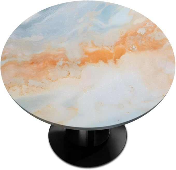 Marble Ripple Orange Blue Round Table Cloth Cover, Elastic Edge Waterproof by ModaQua