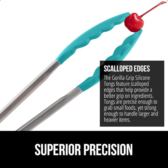 Tongs with Silicone Head, Stainless Steel Frame, Turquoise