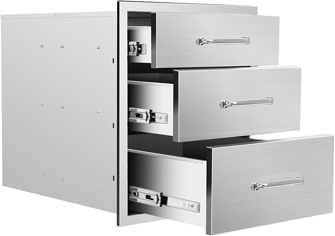 Outdoor Kitchen Drawers 18" W x 21" H x 23" D Stainless Steel Triple Drawers by Unknown