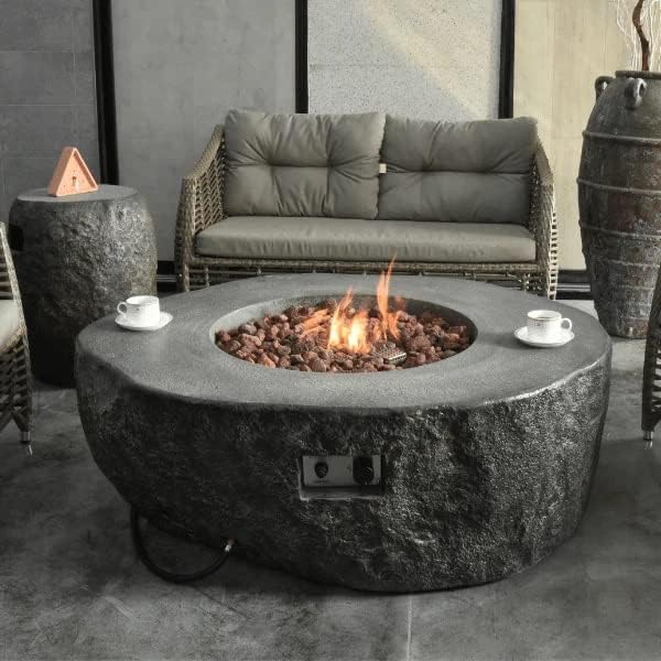 Elementi | Boulder Gas Fire Pit Cast Concrete Semi-Round Fire Table, Outdoor - Image 7