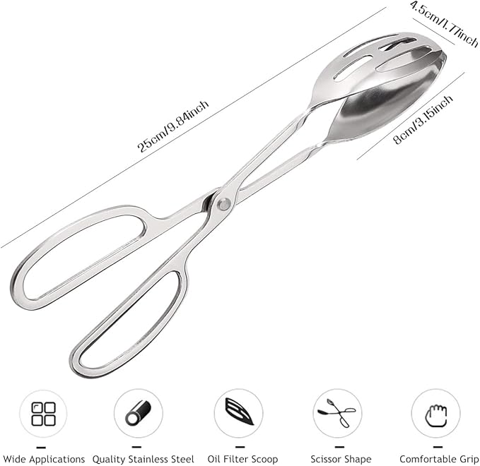 Tongs, 2-Piece Stainless Steel Scissor Buffet Tongs in Silver