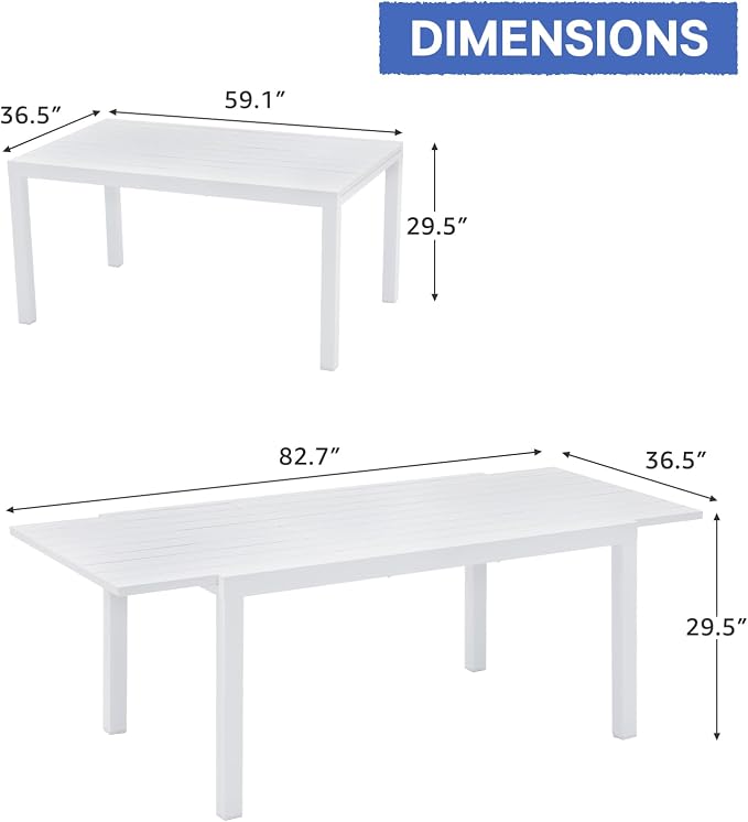Soleil Jardin Aluminum Patio Extendable Dining Table, Adjustable Indoor Outdoor - Image 3