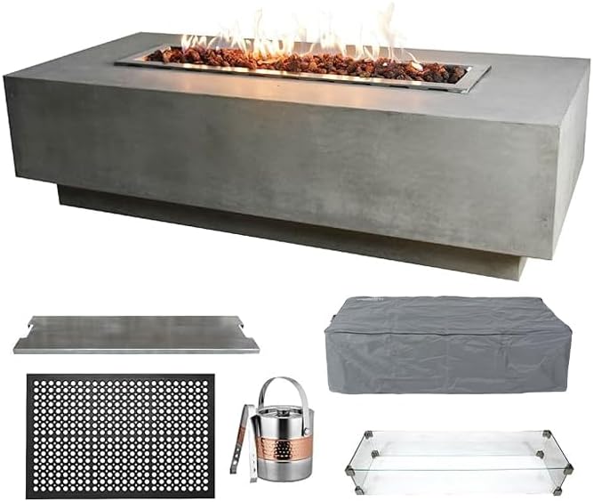 Elementi Granville Fire Pit Bundle Outdoor Firepit Set Includes 60” Natural Gas by Unknown