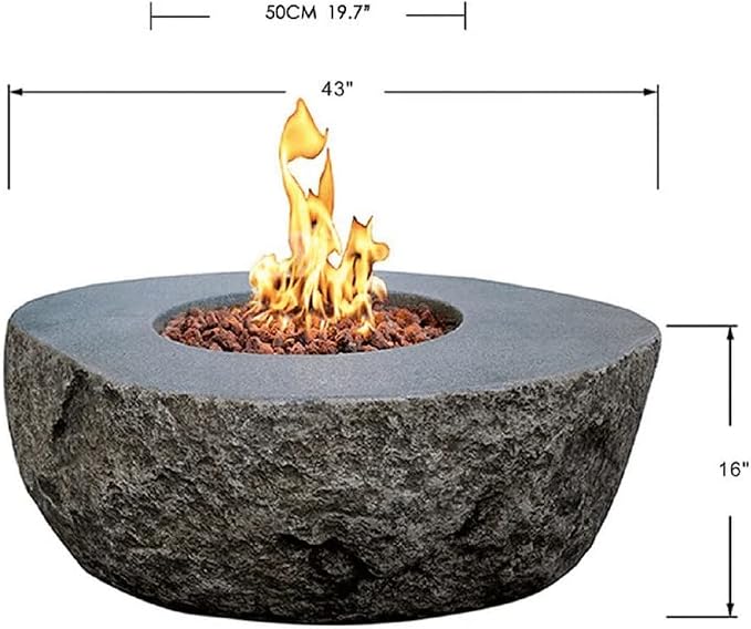 Elementi | Boulder Gas Fire Pit Cast Concrete Semi-Round Fire Table, Outdoor - Image 2